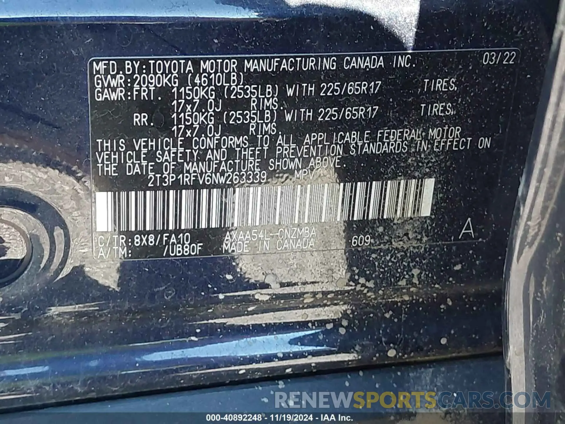 9 fotografías del automóvil dañado 2T3P1RFV6NW263339 TOYOTA RAV4 2022