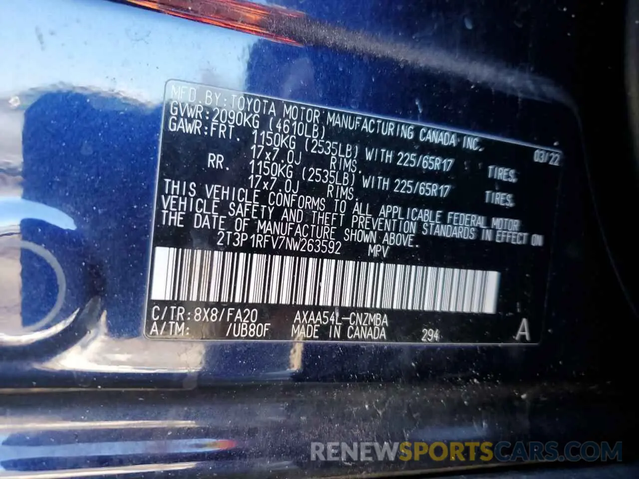 13 fotografías del automóvil dañado 2T3P1RFV7NW263592 TOYOTA RAV4 2022