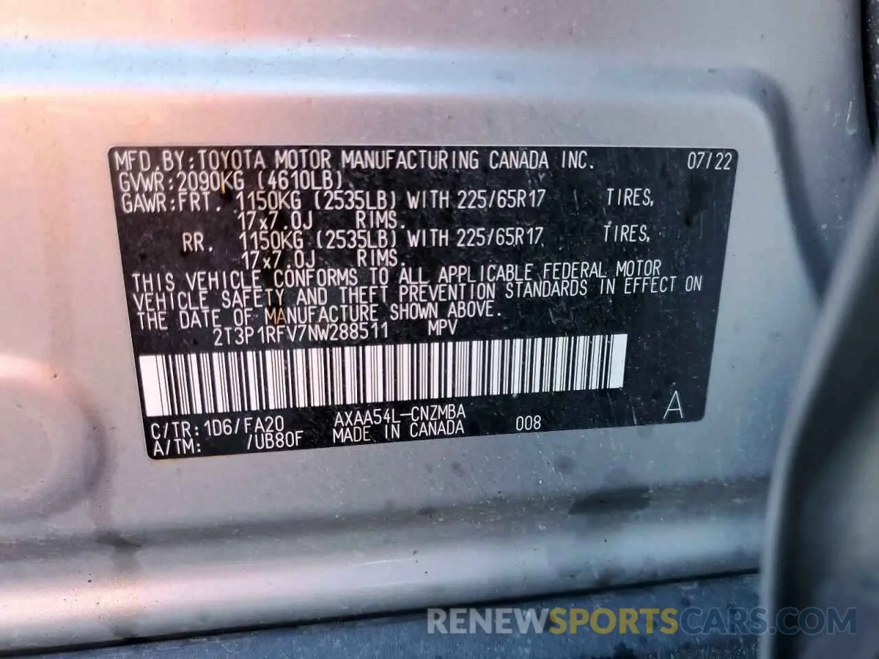 14 fotografías del automóvil dañado 2T3P1RFV7NW288511 TOYOTA RAV4 2022