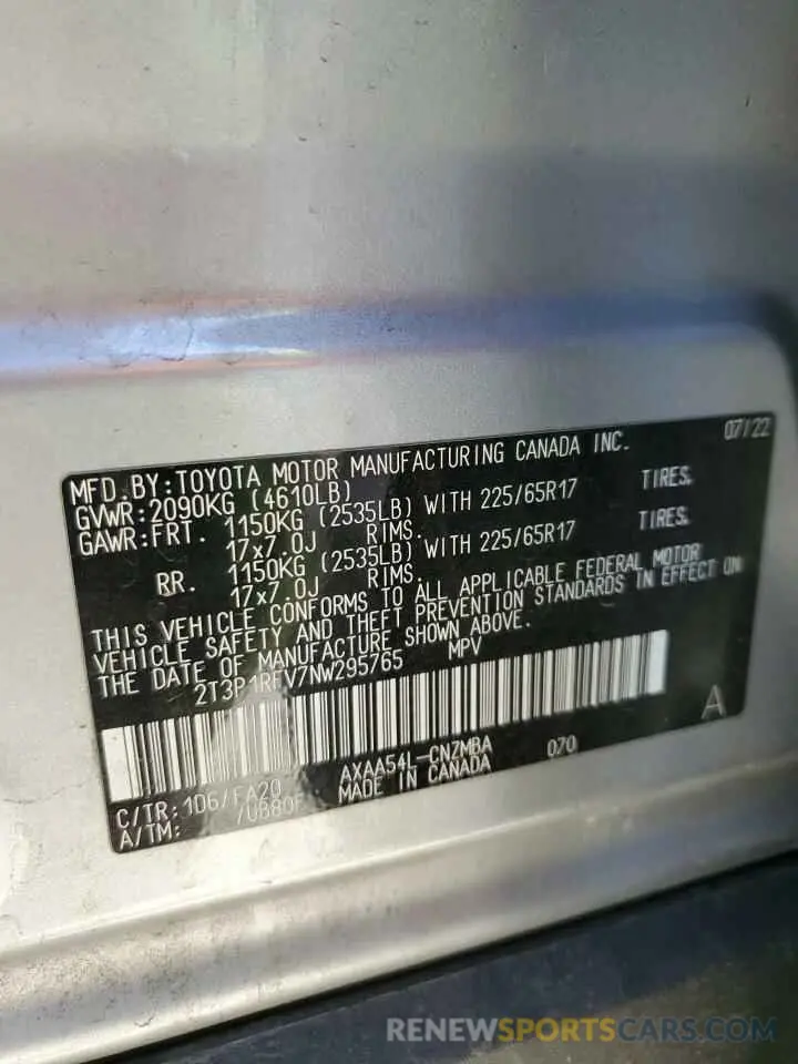 13 fotografías del automóvil dañado 2T3P1RFV7NW295765 TOYOTA RAV4 2022