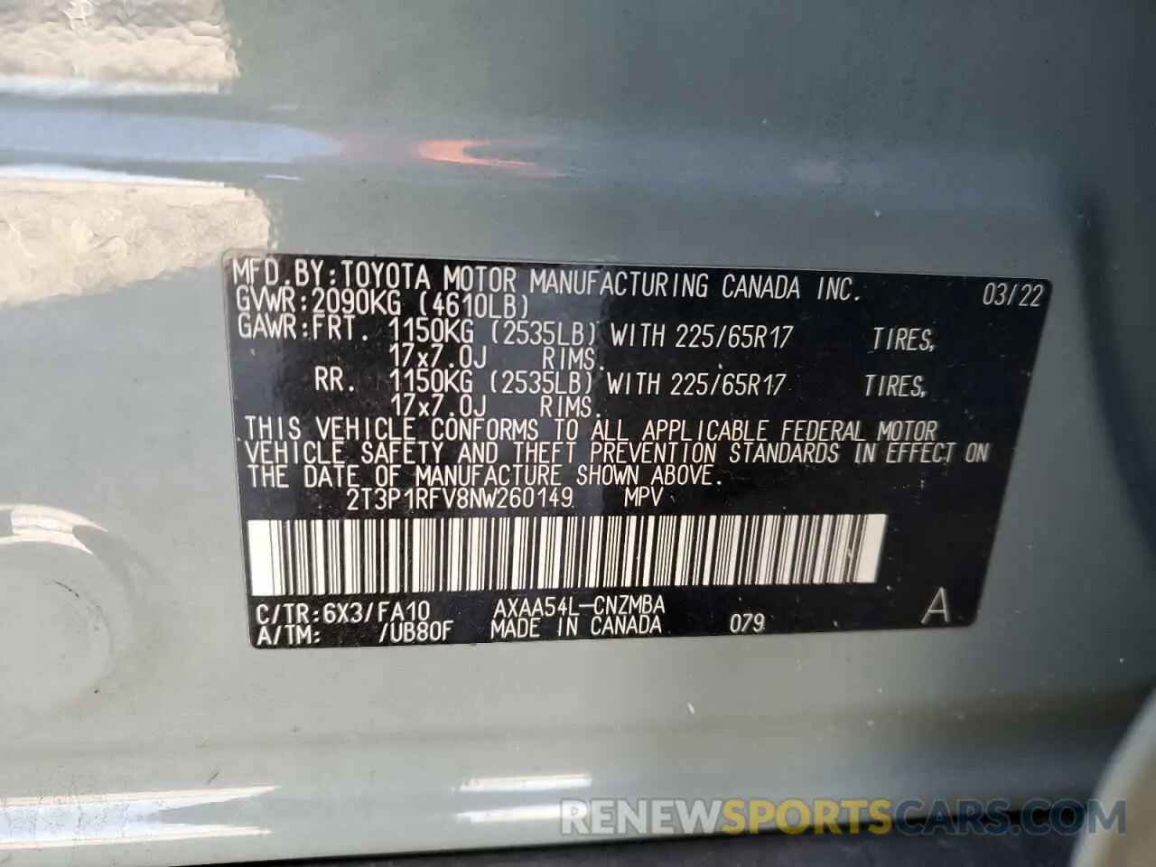 14 fotografías del automóvil dañado 2T3P1RFV8NW260149 TOYOTA RAV4 2022