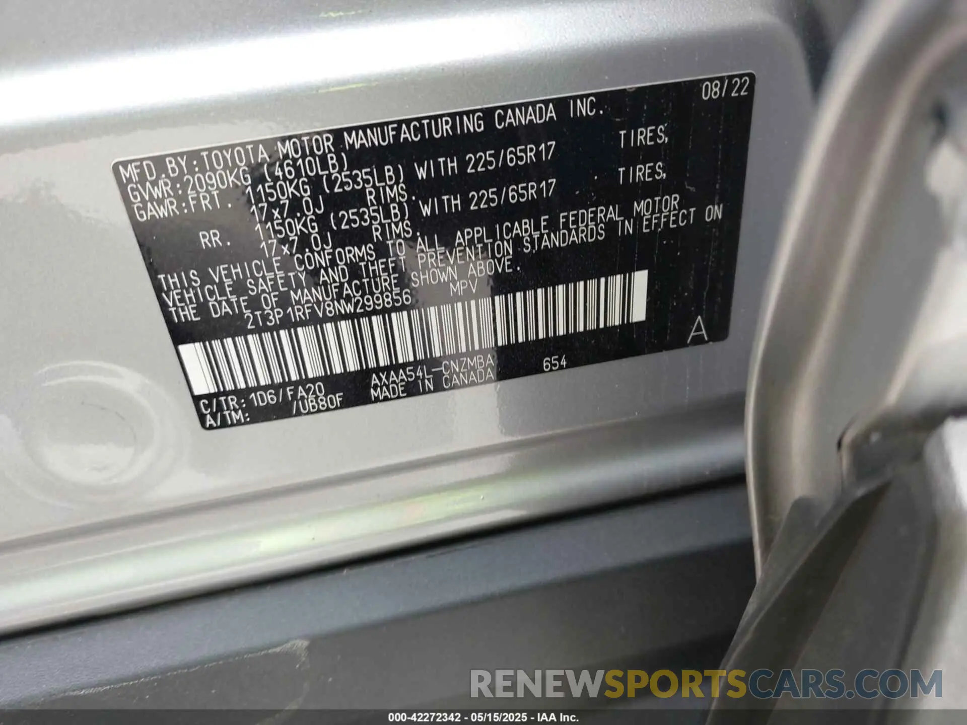 9 fotografías del automóvil dañado 2T3P1RFV8NW299856 TOYOTA RAV4 2022