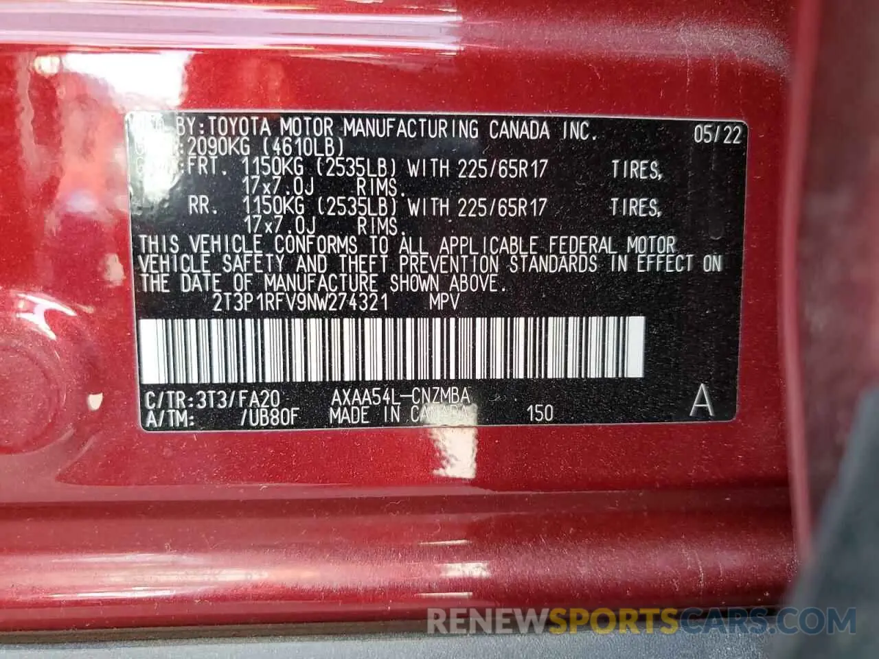 14 fotografías del automóvil dañado 2T3P1RFV9NW274321 TOYOTA RAV4 2022