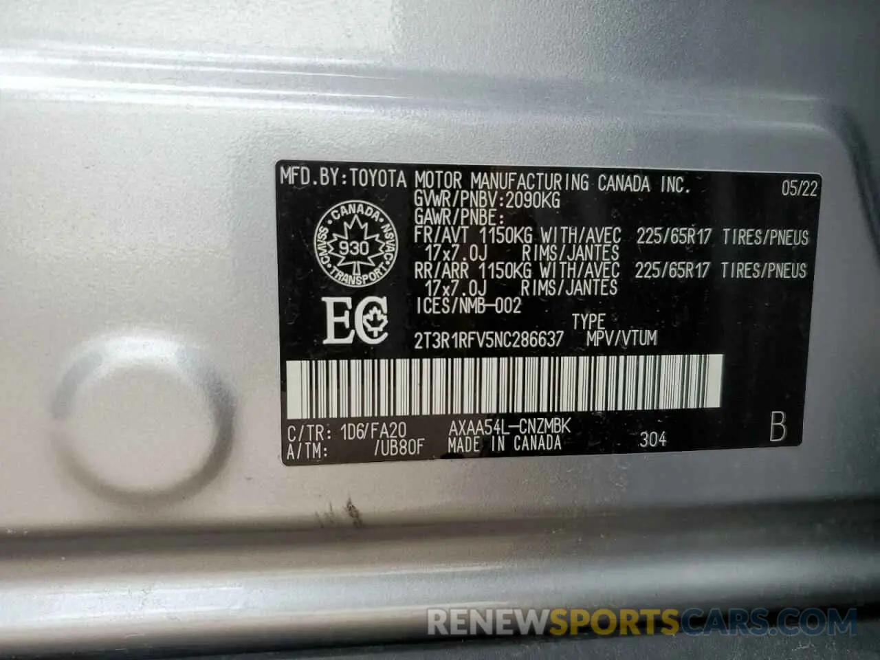 13 fotografías del automóvil dañado 2T3R1RFV5NC286637 TOYOTA RAV4 2022
