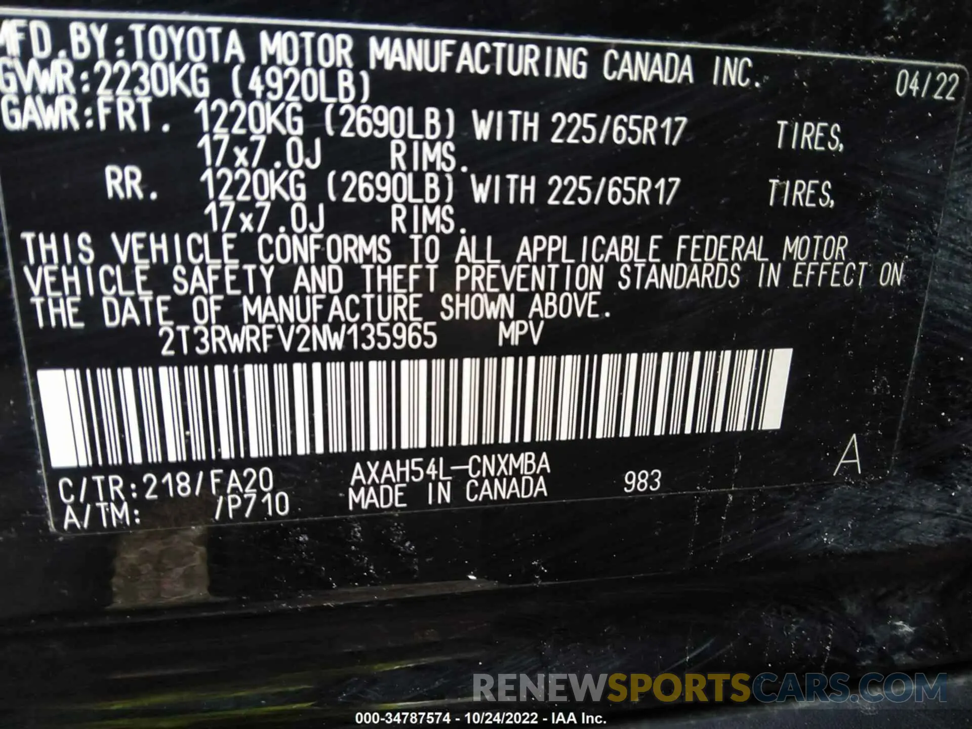 9 fotografías del automóvil dañado 2T3RWRFV2NW135965 TOYOTA RAV4 2022