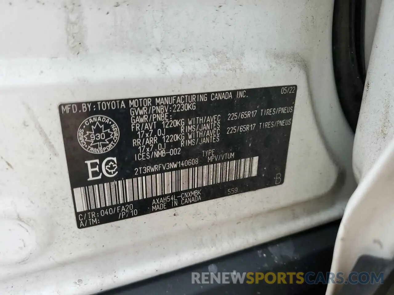 13 fotografías del automóvil dañado 2T3RWRFV3NW140608 TOYOTA RAV4 2022