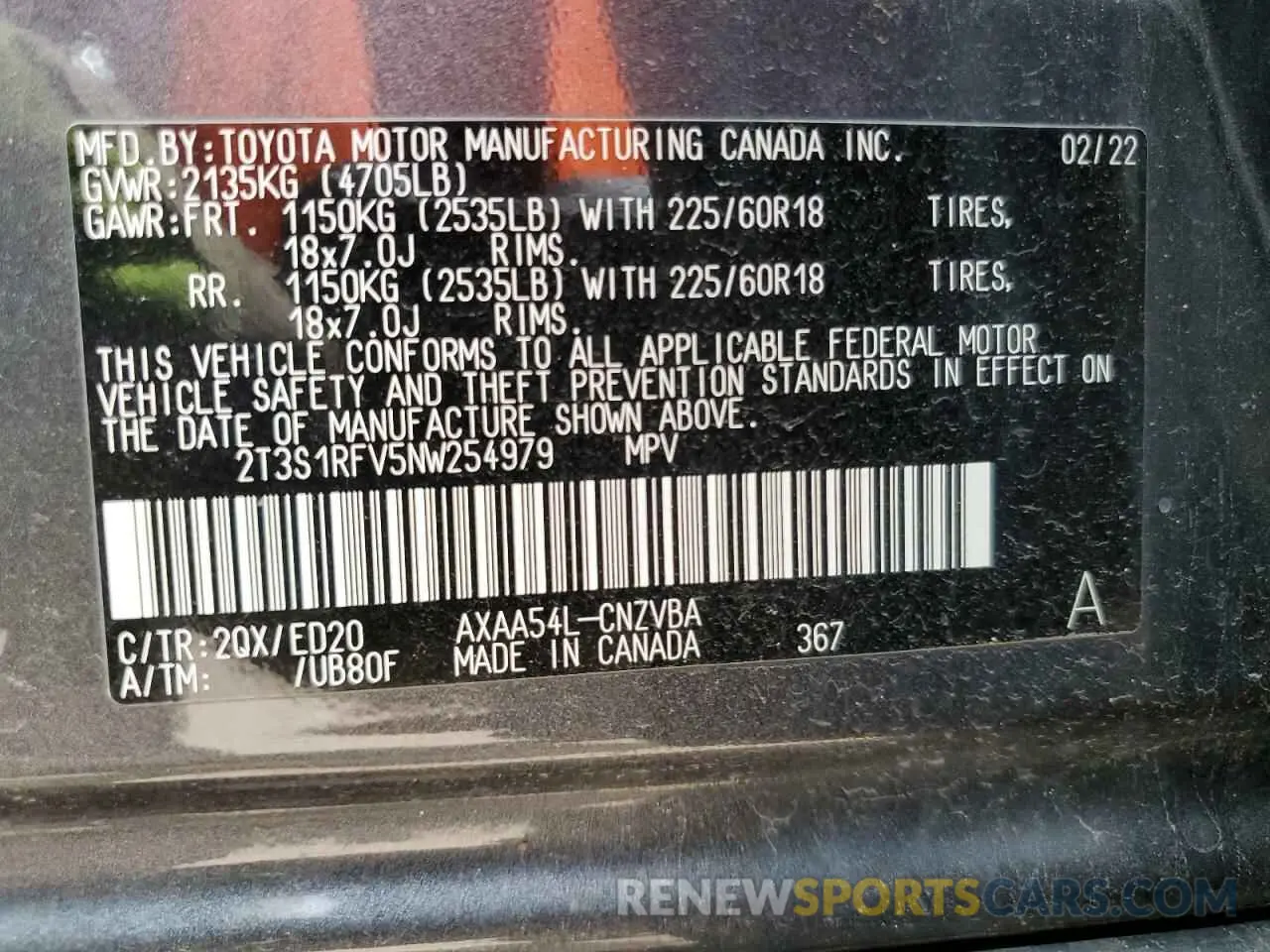 13 fotografías del automóvil dañado 2T3S1RFV5NW254979 TOYOTA RAV4 2022