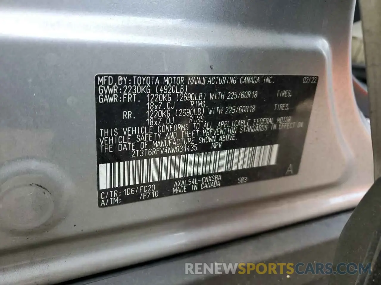 13 fotografías del automóvil dañado 2T3T6RFV4NW031435 TOYOTA RAV4 2022