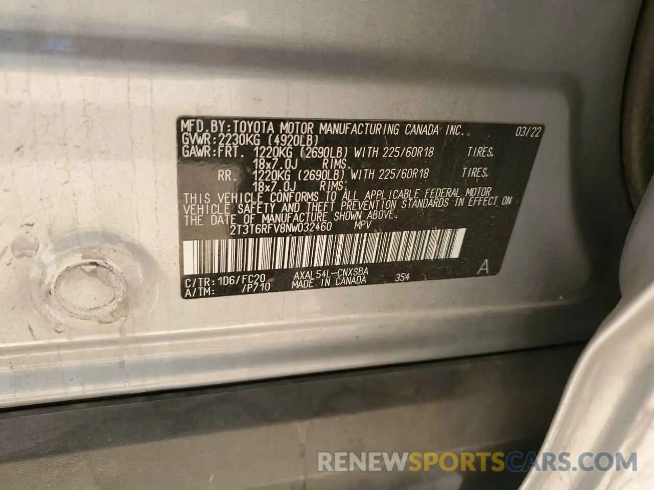 13 fotografías del automóvil dañado 2T3T6RFV8NW032460 TOYOTA RAV4 2022