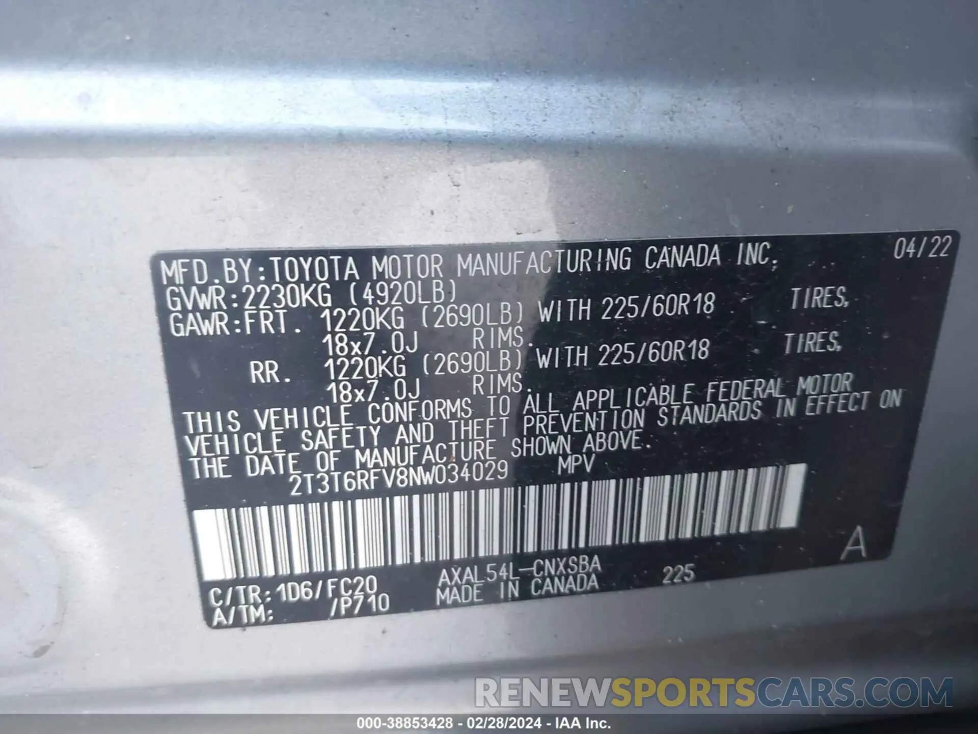 9 fotografías del automóvil dañado 2T3T6RFV8NW034029 TOYOTA RAV4 2022