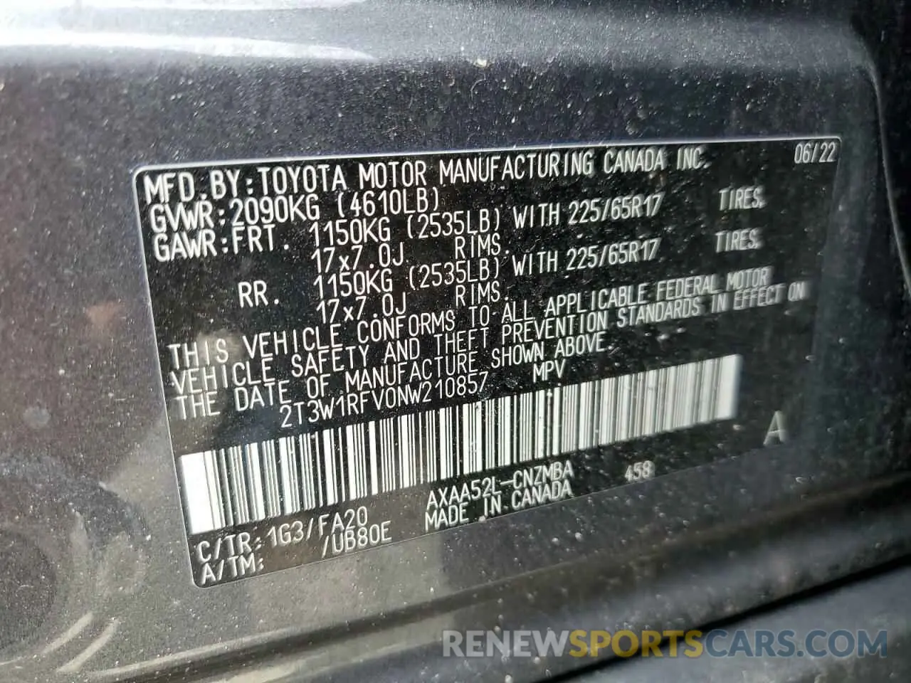 13 fotografías del automóvil dañado 2T3W1RFV0NW210857 TOYOTA RAV4 2022