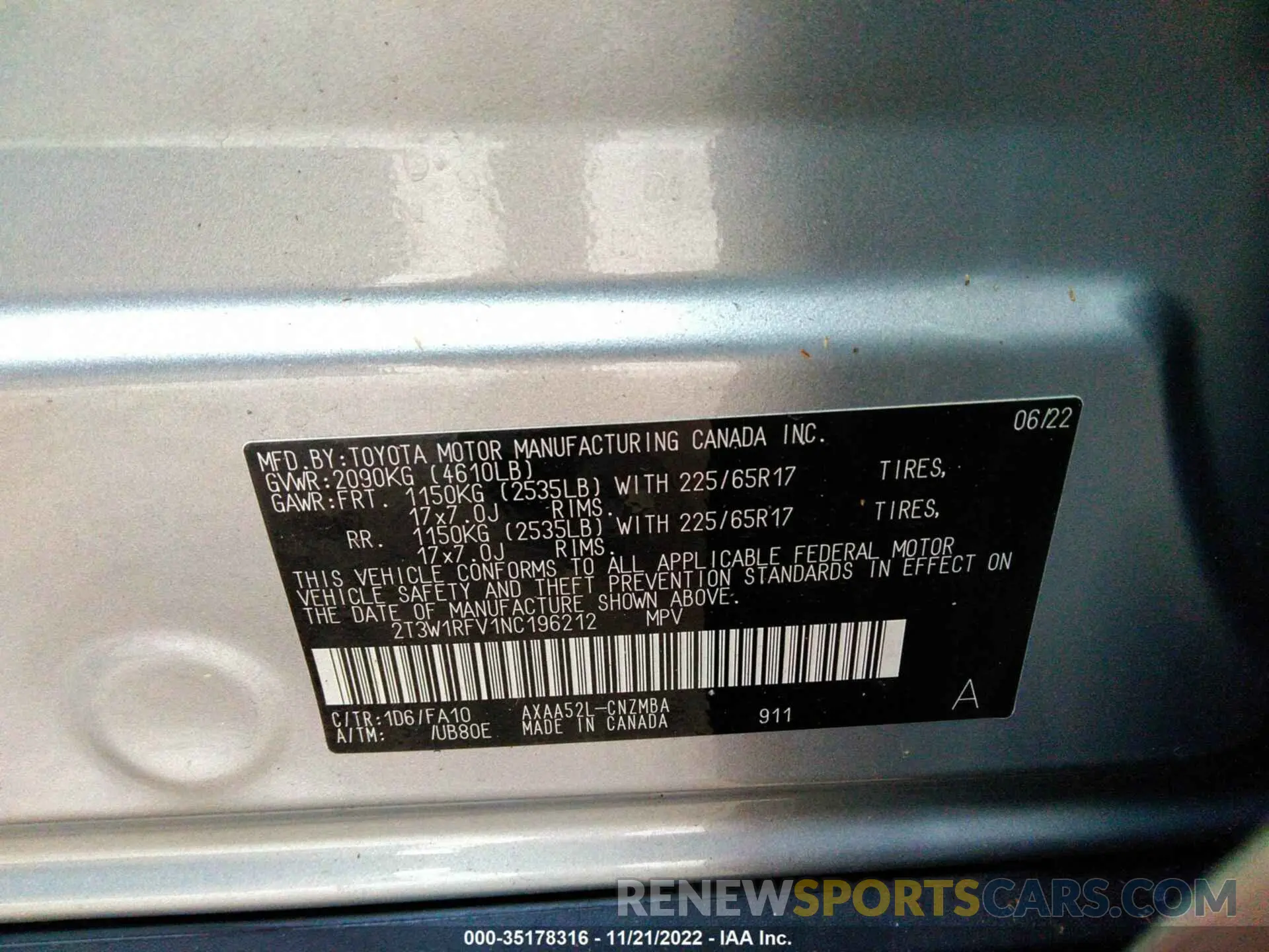 9 fotografías del automóvil dañado 2T3W1RFV1NC196212 TOYOTA RAV4 2022