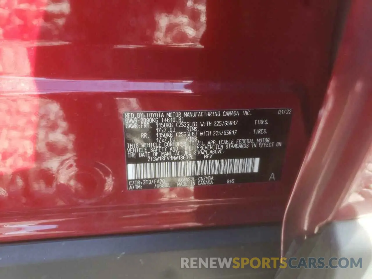 10 fotografías del automóvil dañado 2T3W1RFV1NW186326 TOYOTA RAV4 2022