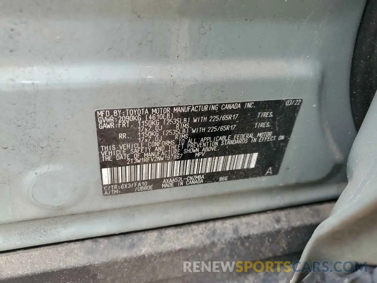 12 fotografías del automóvil dañado 2T3W1RFV2NW197867 TOYOTA RAV4 2022
