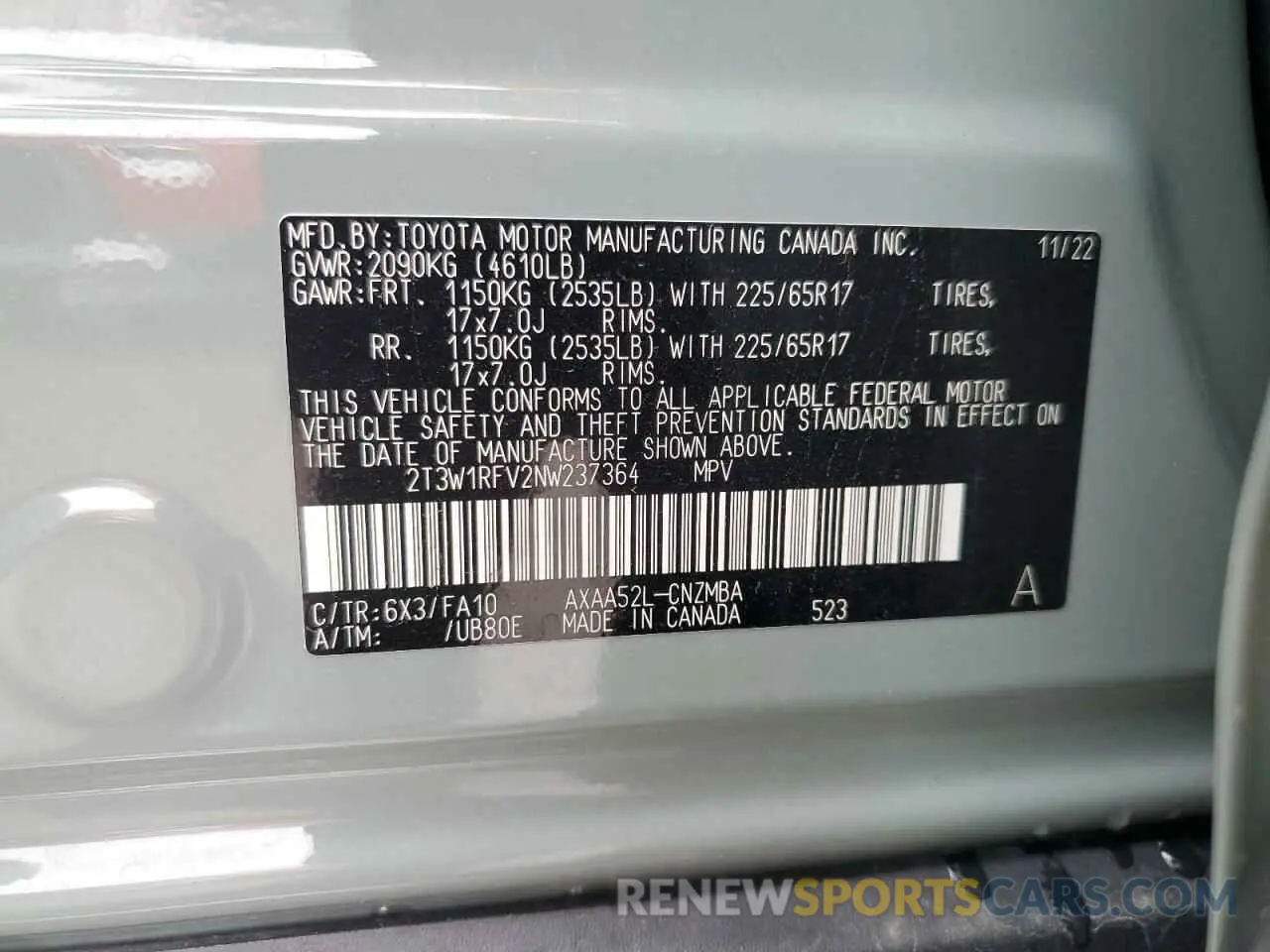 13 fotografías del automóvil dañado 2T3W1RFV2NW237364 TOYOTA RAV4 2022