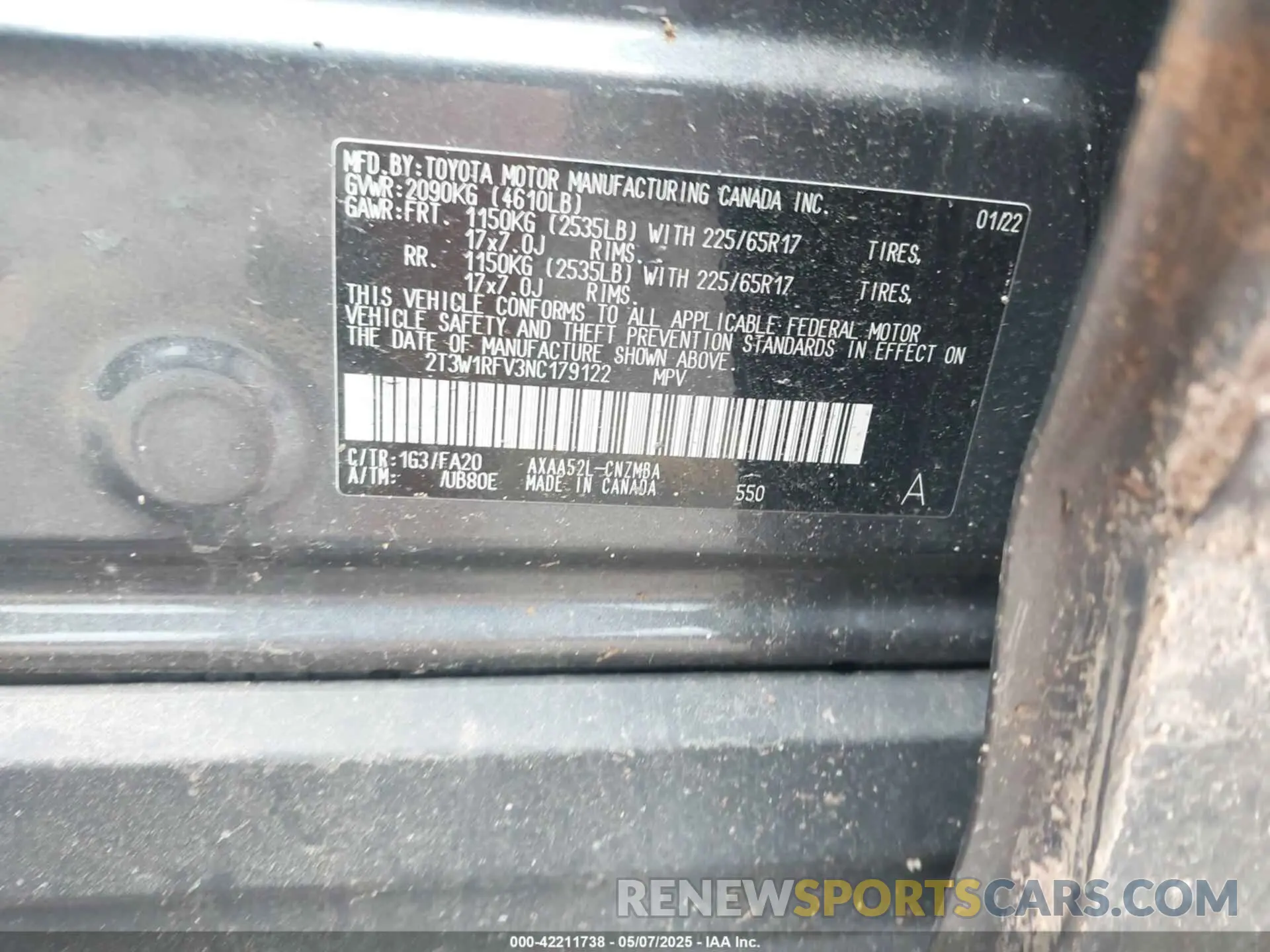 9 fotografías del automóvil dañado 2T3W1RFV3NC179122 TOYOTA RAV4 2022