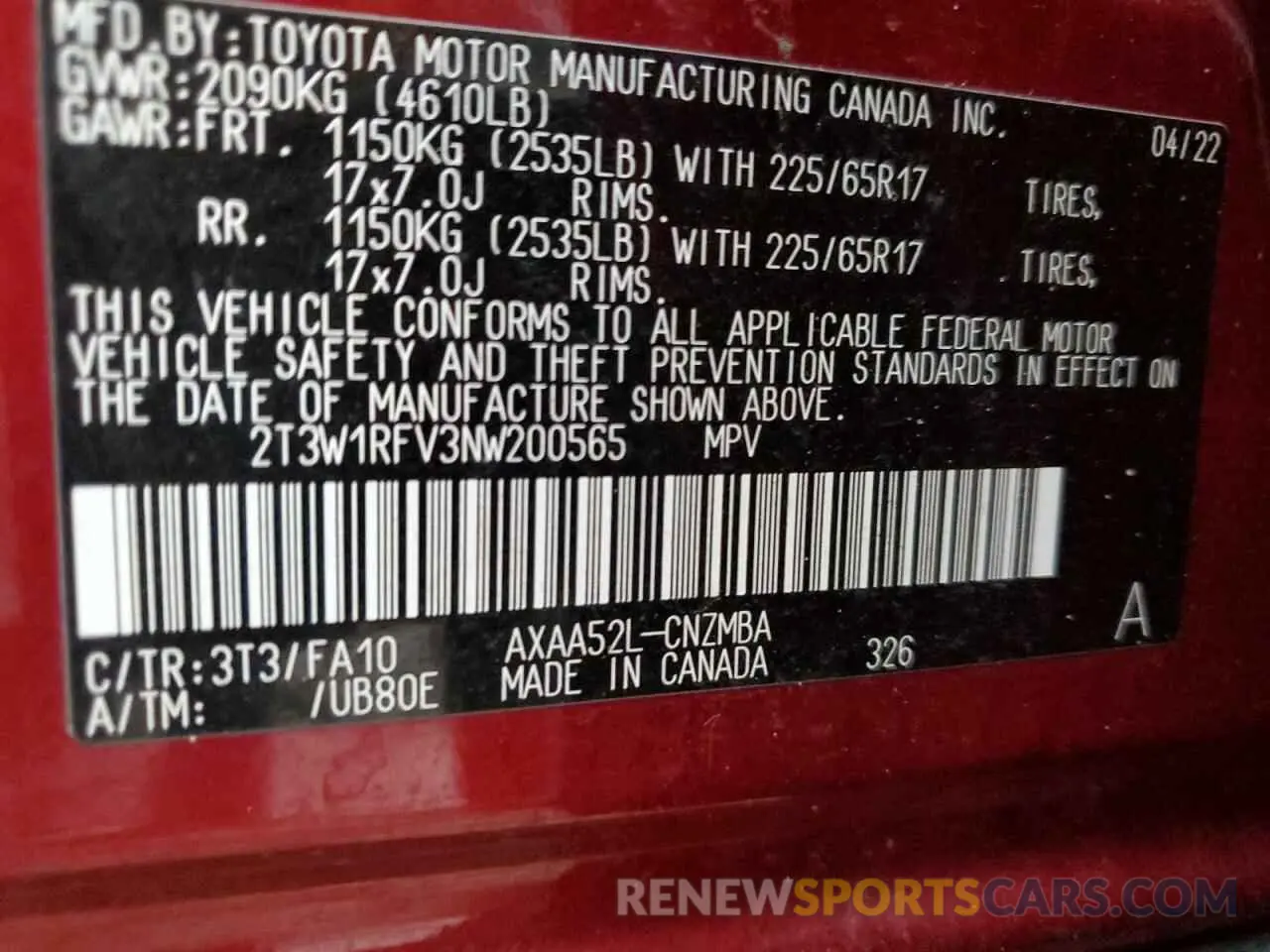 13 fotografías del automóvil dañado 2T3W1RFV3NW200565 TOYOTA RAV4 2022