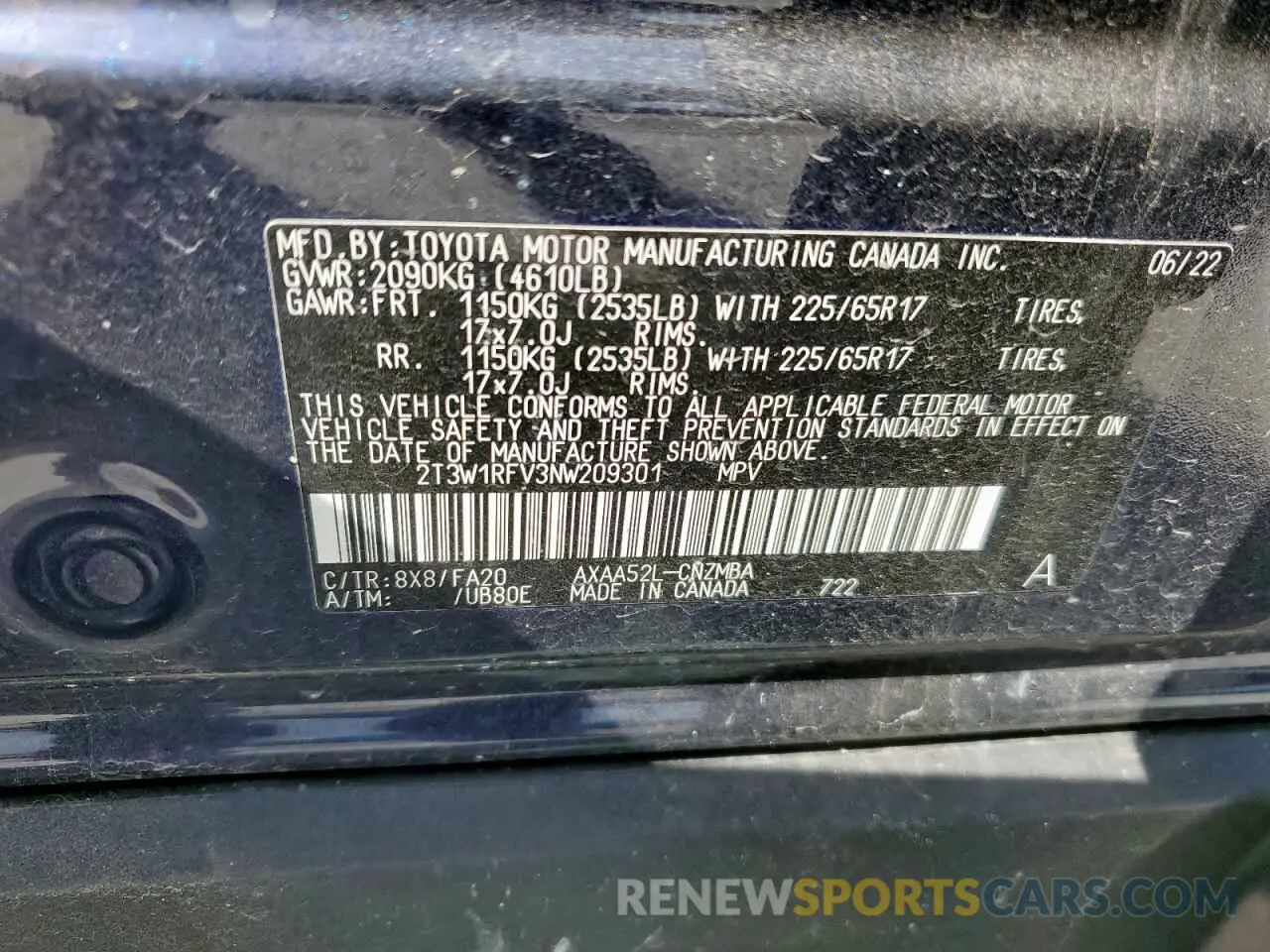 15 fotografías del automóvil dañado 2T3W1RFV3NW209301 TOYOTA RAV4 2022
