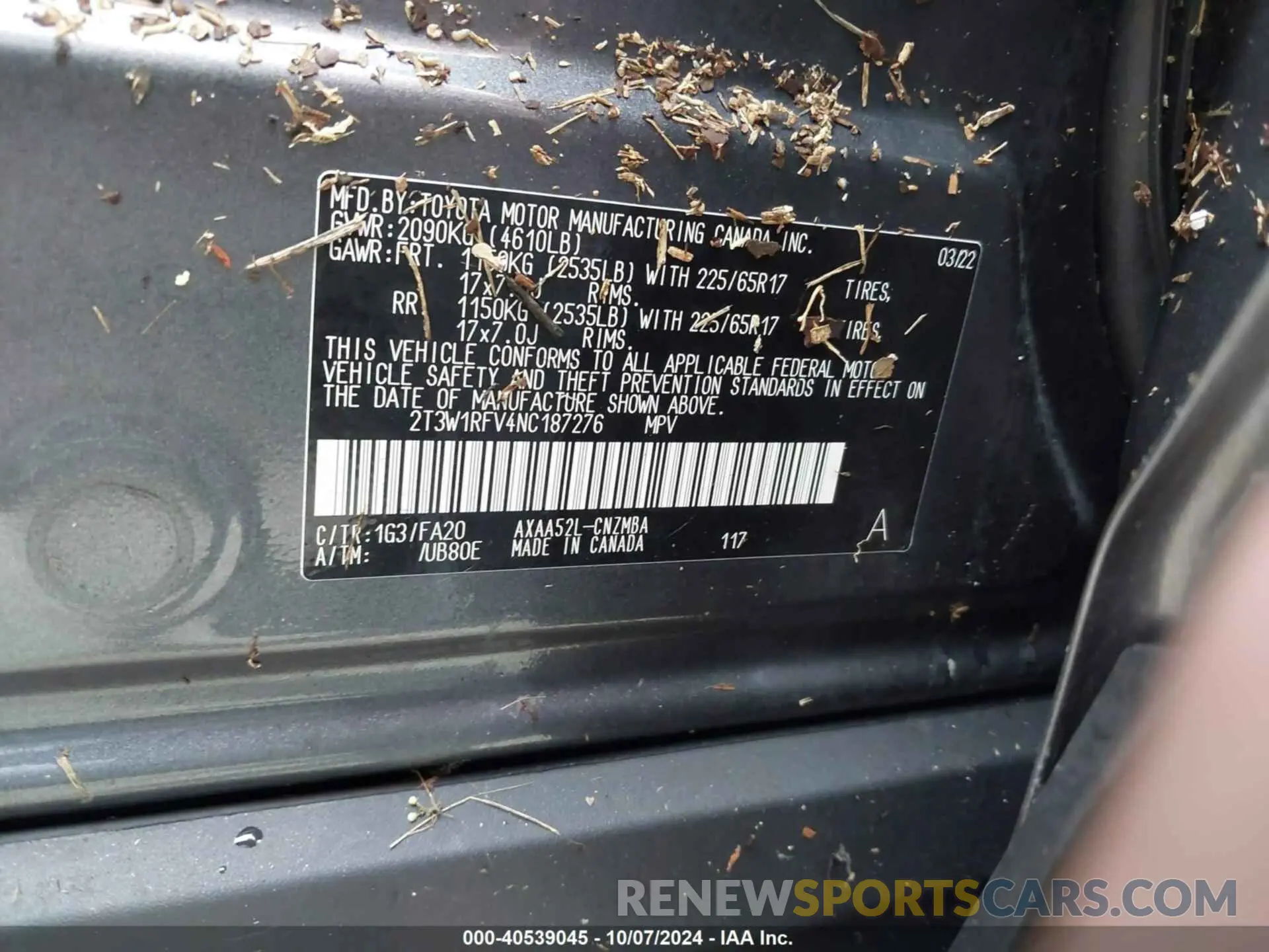 9 fotografías del automóvil dañado 2T3W1RFV4NC187276 TOYOTA RAV4 2022