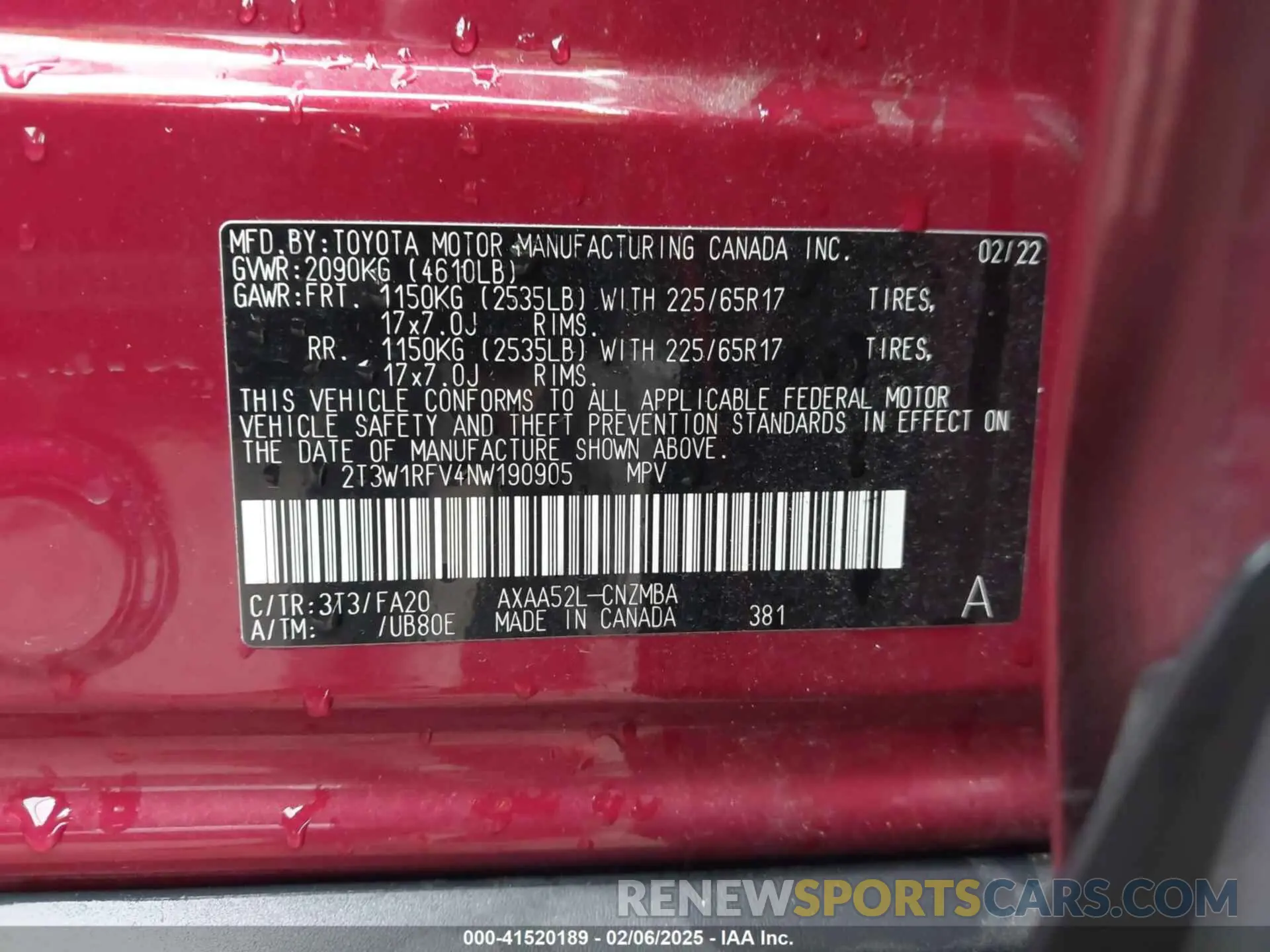 9 fotografías del automóvil dañado 2T3W1RFV4NW190905 TOYOTA RAV4 2022