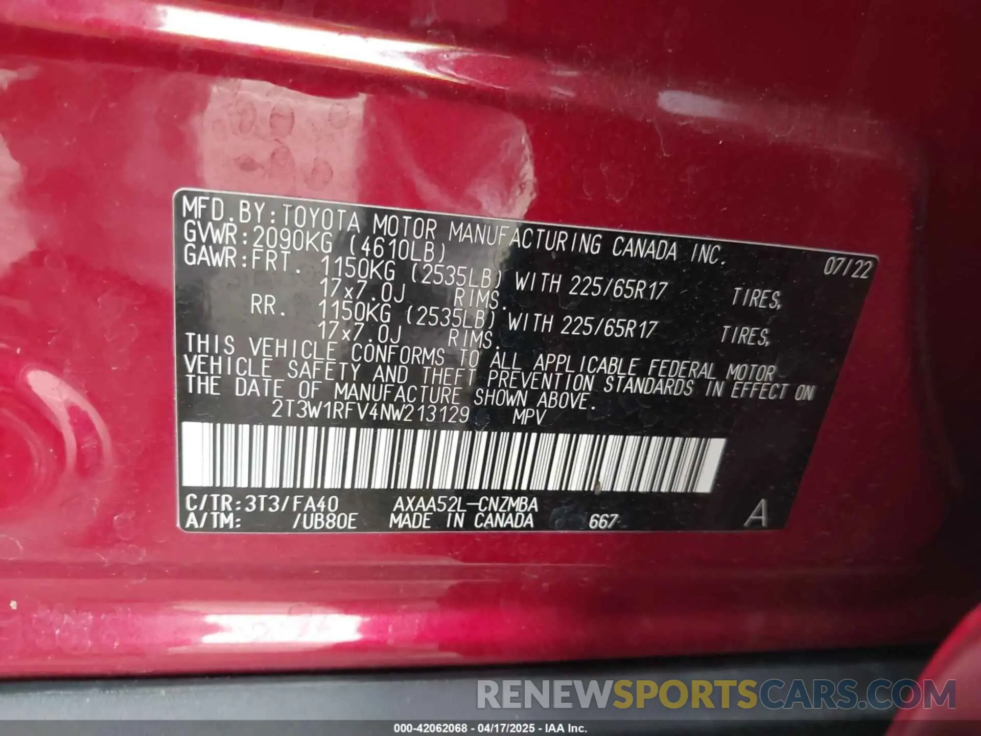 9 fotografías del automóvil dañado 2T3W1RFV4NW213129 TOYOTA RAV4 2022