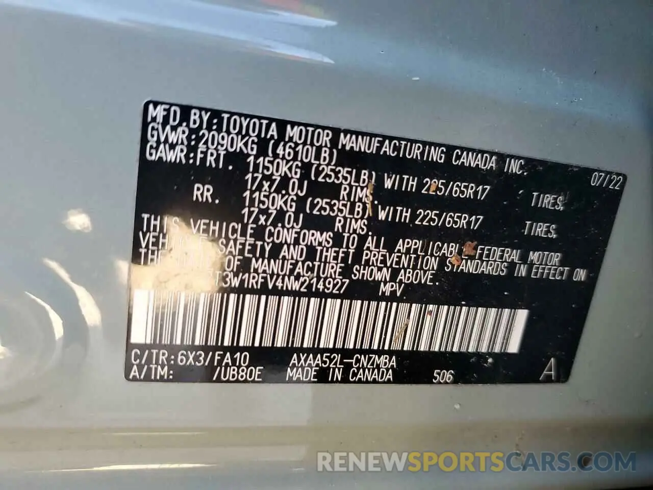 14 fotografías del automóvil dañado 2T3W1RFV4NW214927 TOYOTA RAV4 2022