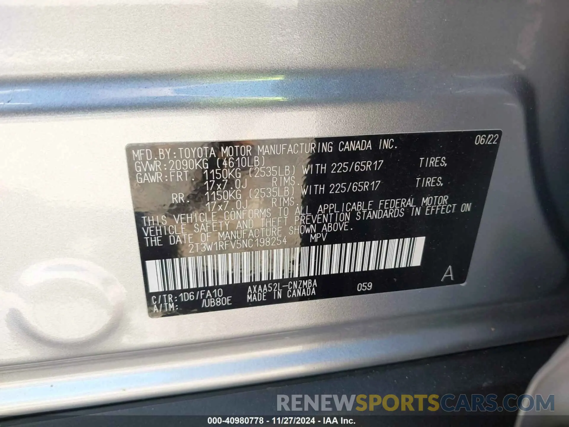 9 fotografías del automóvil dañado 2T3W1RFV5NC198254 TOYOTA RAV4 2022