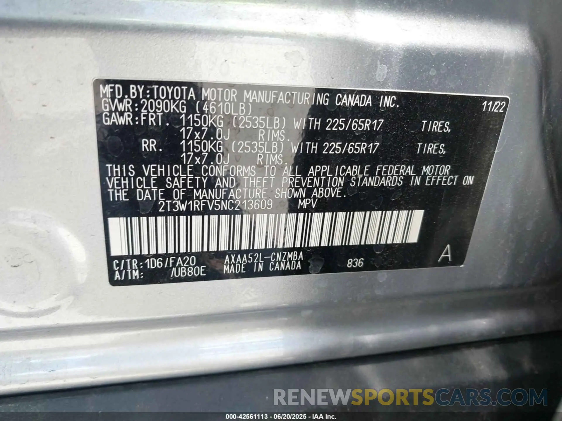 9 fotografías del automóvil dañado 2T3W1RFV5NC213609 TOYOTA RAV4 2022