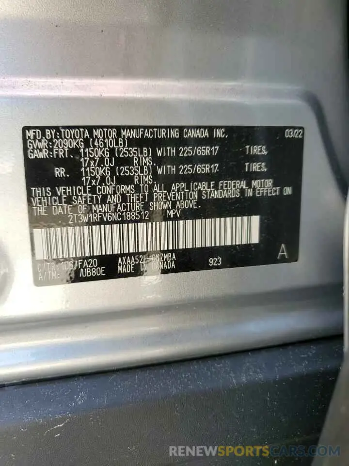 13 fotografías del automóvil dañado 2T3W1RFV6NC188512 TOYOTA RAV4 2022