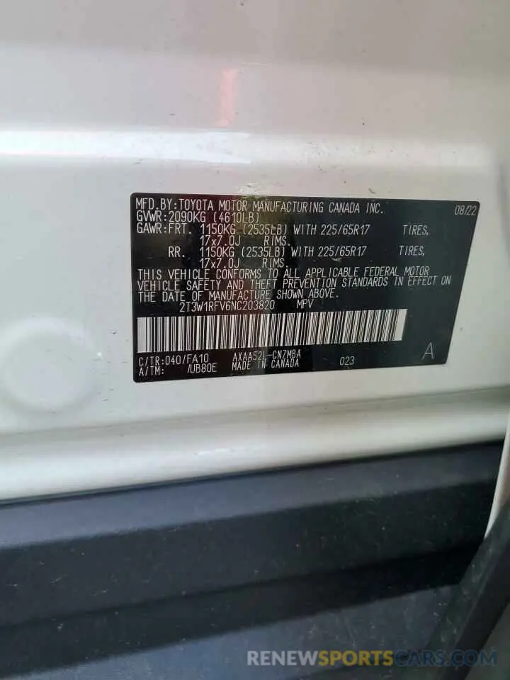 14 fotografías del automóvil dañado 2T3W1RFV6NC203820 TOYOTA RAV4 2022