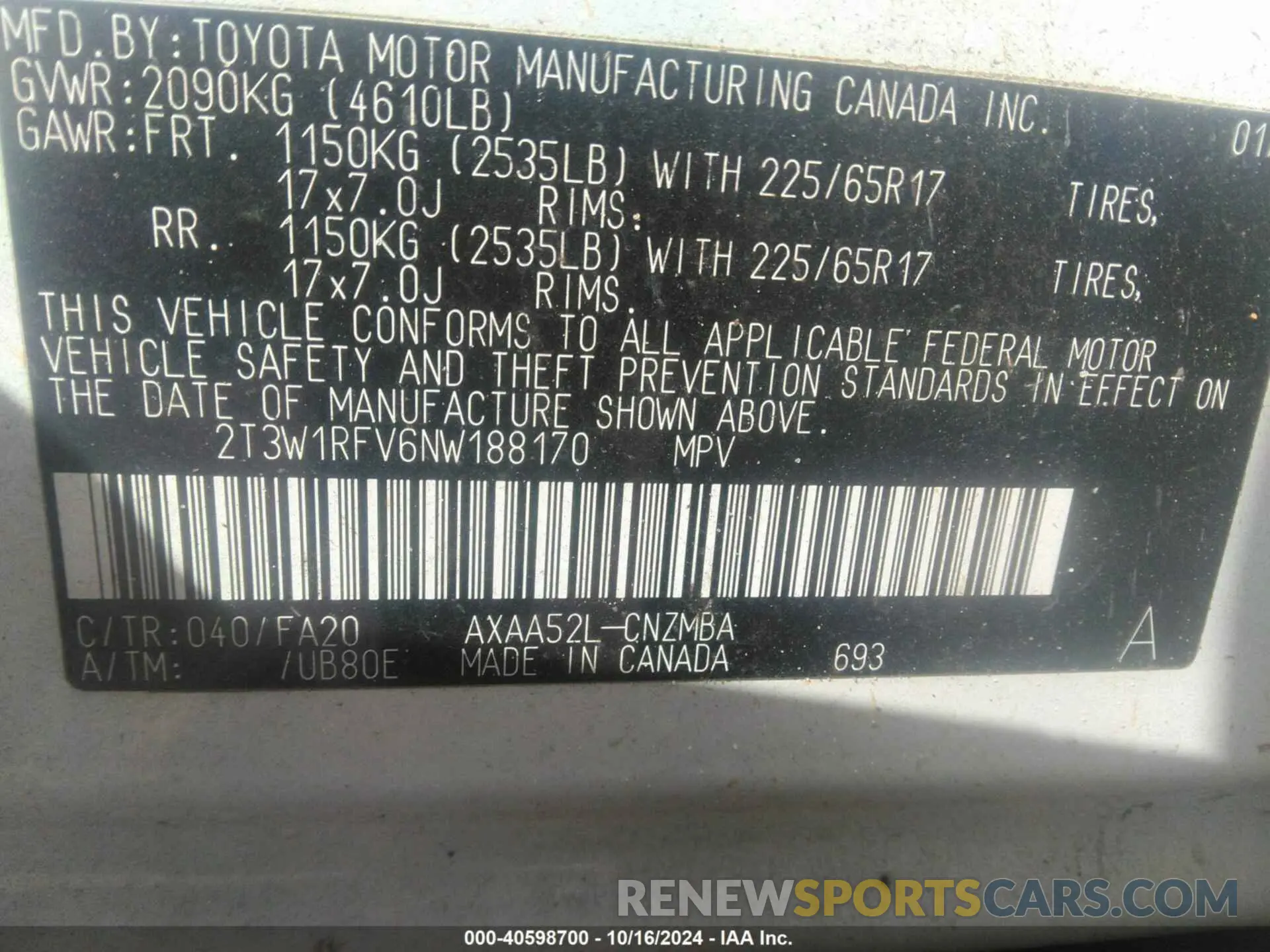 9 fotografías del automóvil dañado 2T3W1RFV6NW188170 TOYOTA RAV4 2022