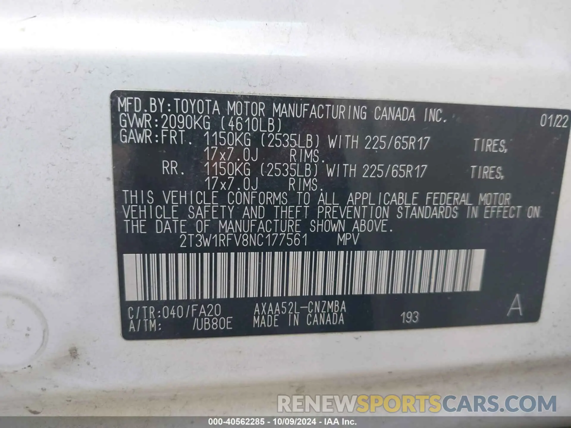 9 fotografías del automóvil dañado 2T3W1RFV8NC177561 TOYOTA RAV4 2022