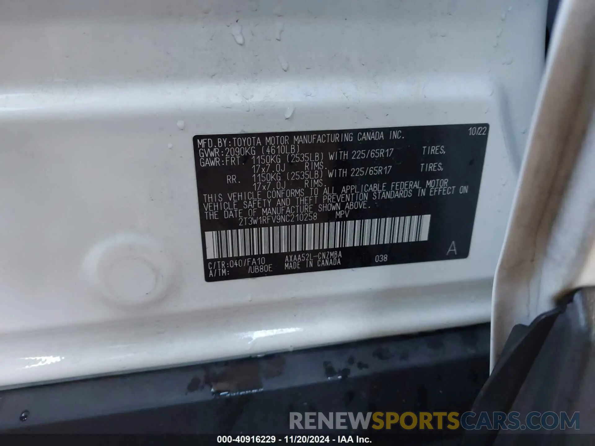 9 fotografías del automóvil dañado 2T3W1RFV9NC210258 TOYOTA RAV4 2022