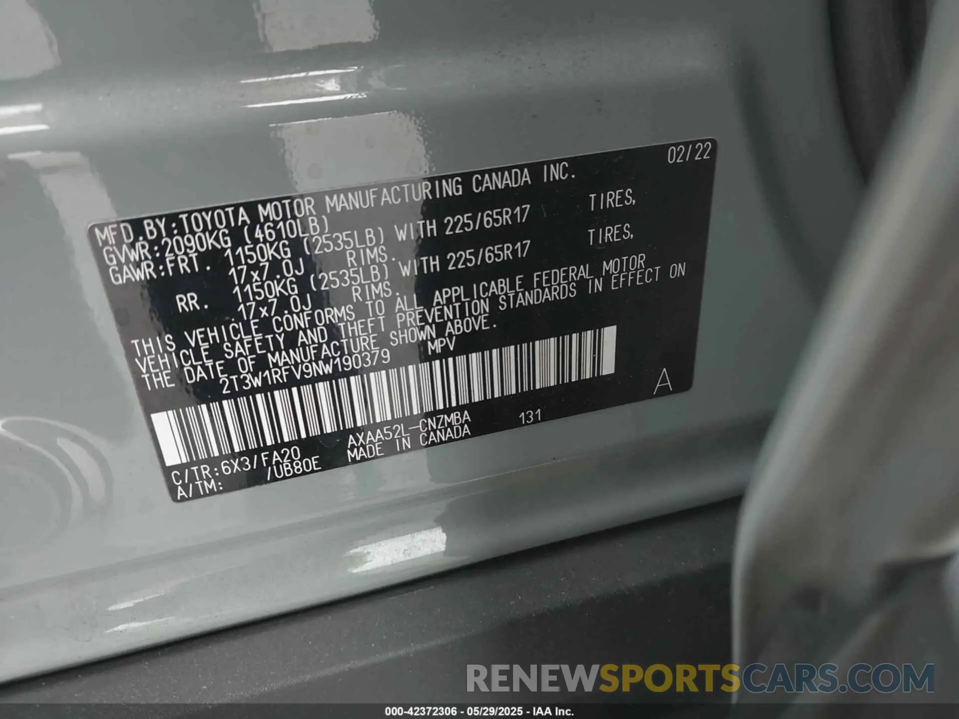 9 fotografías del automóvil dañado 2T3W1RFV9NW190379 TOYOTA RAV4 2022