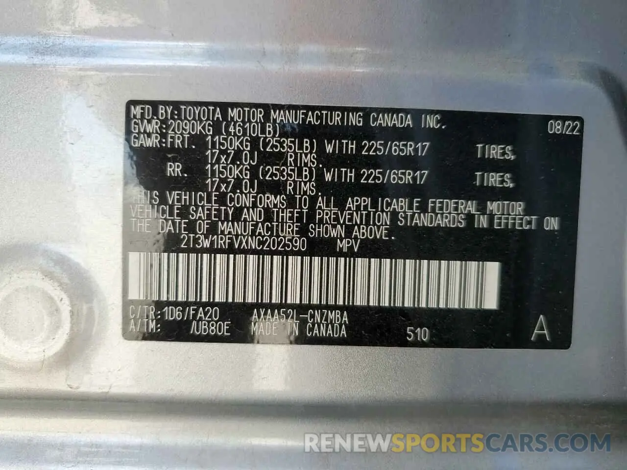13 fotografías del automóvil dañado 2T3W1RFVXNC202590 TOYOTA RAV4 2022