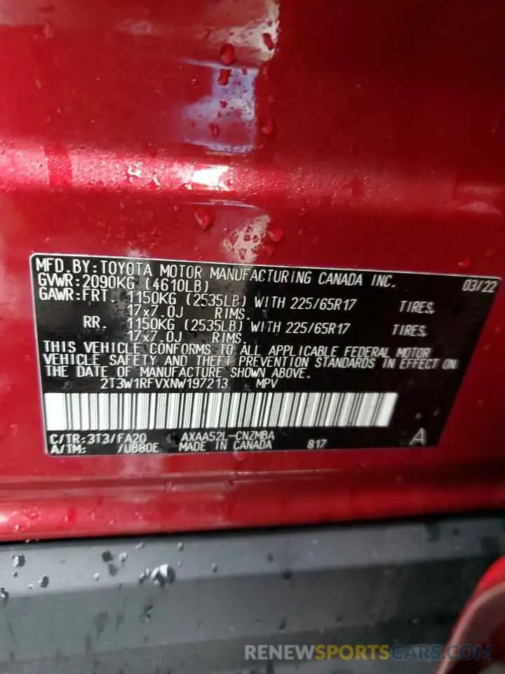 14 fotografías del automóvil dañado 2T3W1RFVXNW197213 TOYOTA RAV4 2022
