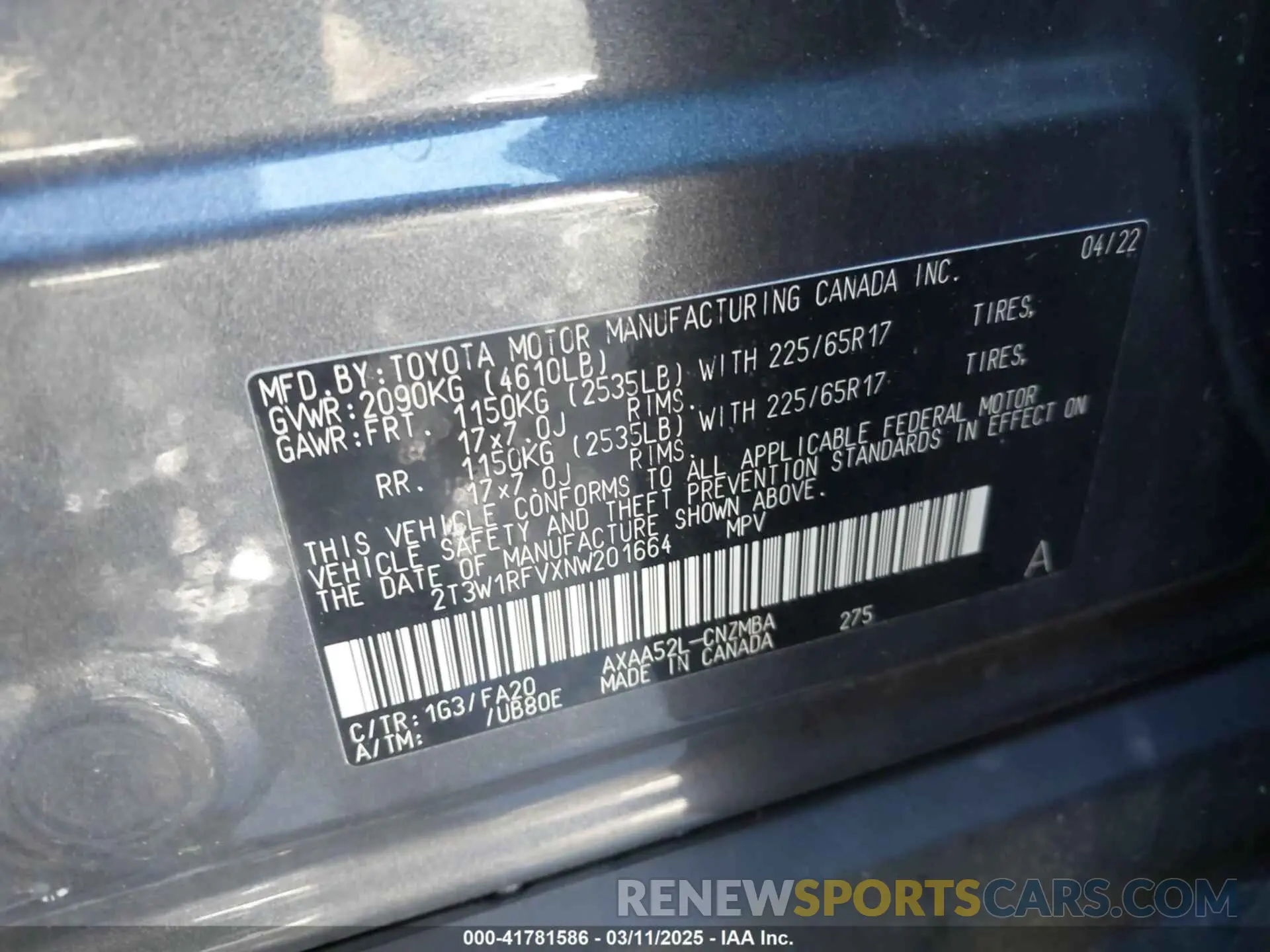 9 fotografías del automóvil dañado 2T3W1RFVXNW201664 TOYOTA RAV4 2022