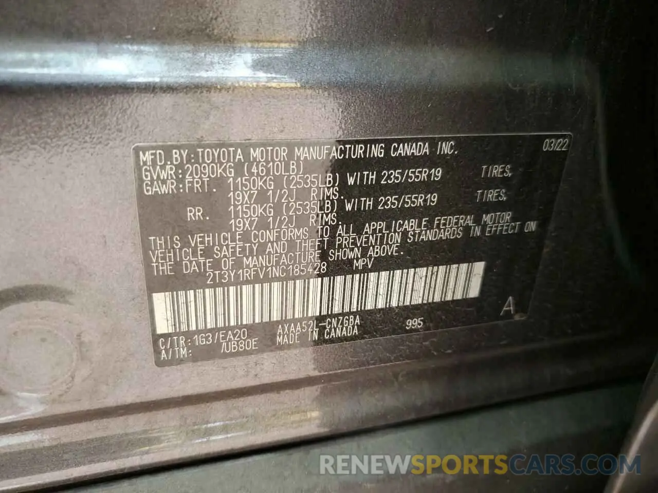 12 fotografías del automóvil dañado 2T3Y1RFV1NC185428 TOYOTA RAV4 2022