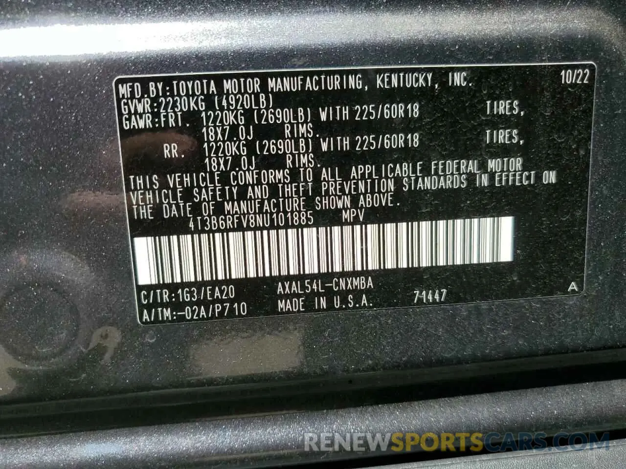 13 fotografías del automóvil dañado 4T3B6RFV8NU101885 TOYOTA RAV4 2022