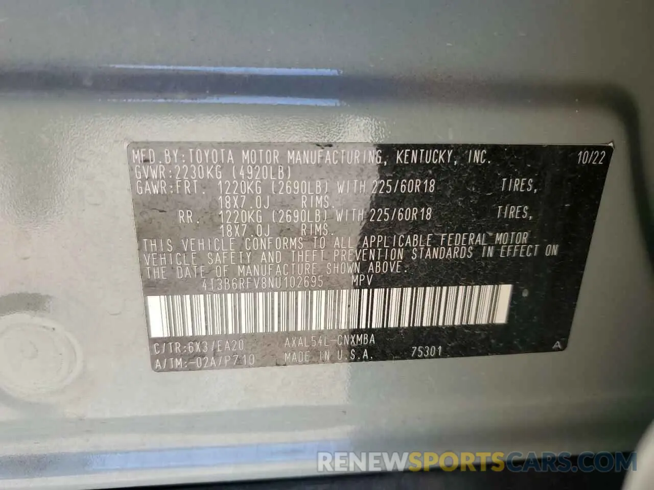 14 fotografías del automóvil dañado 4T3B6RFV8NU102695 TOYOTA RAV4 2022