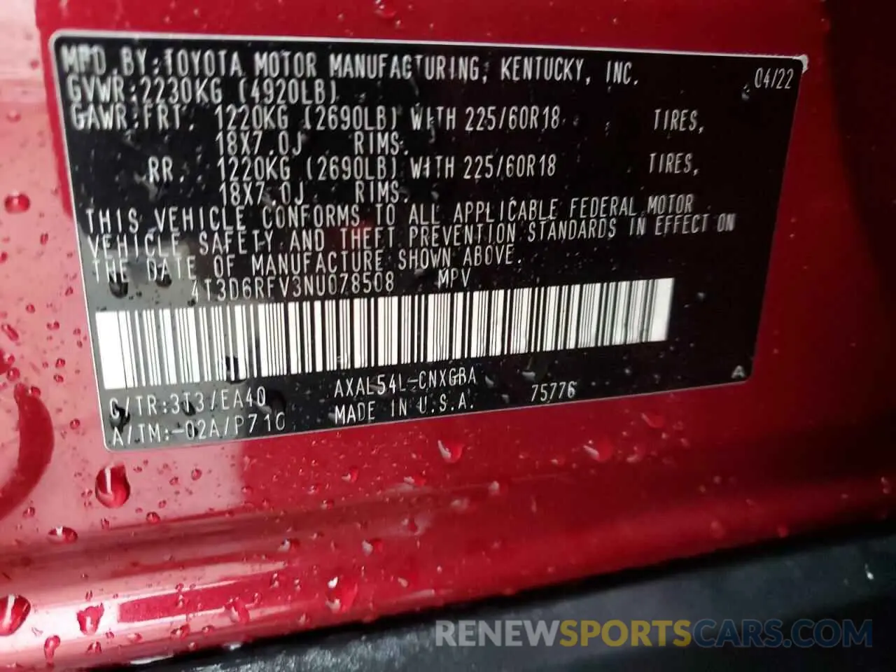 13 fotografías del automóvil dañado 4T3D6RFV3NU078508 TOYOTA RAV4 2022