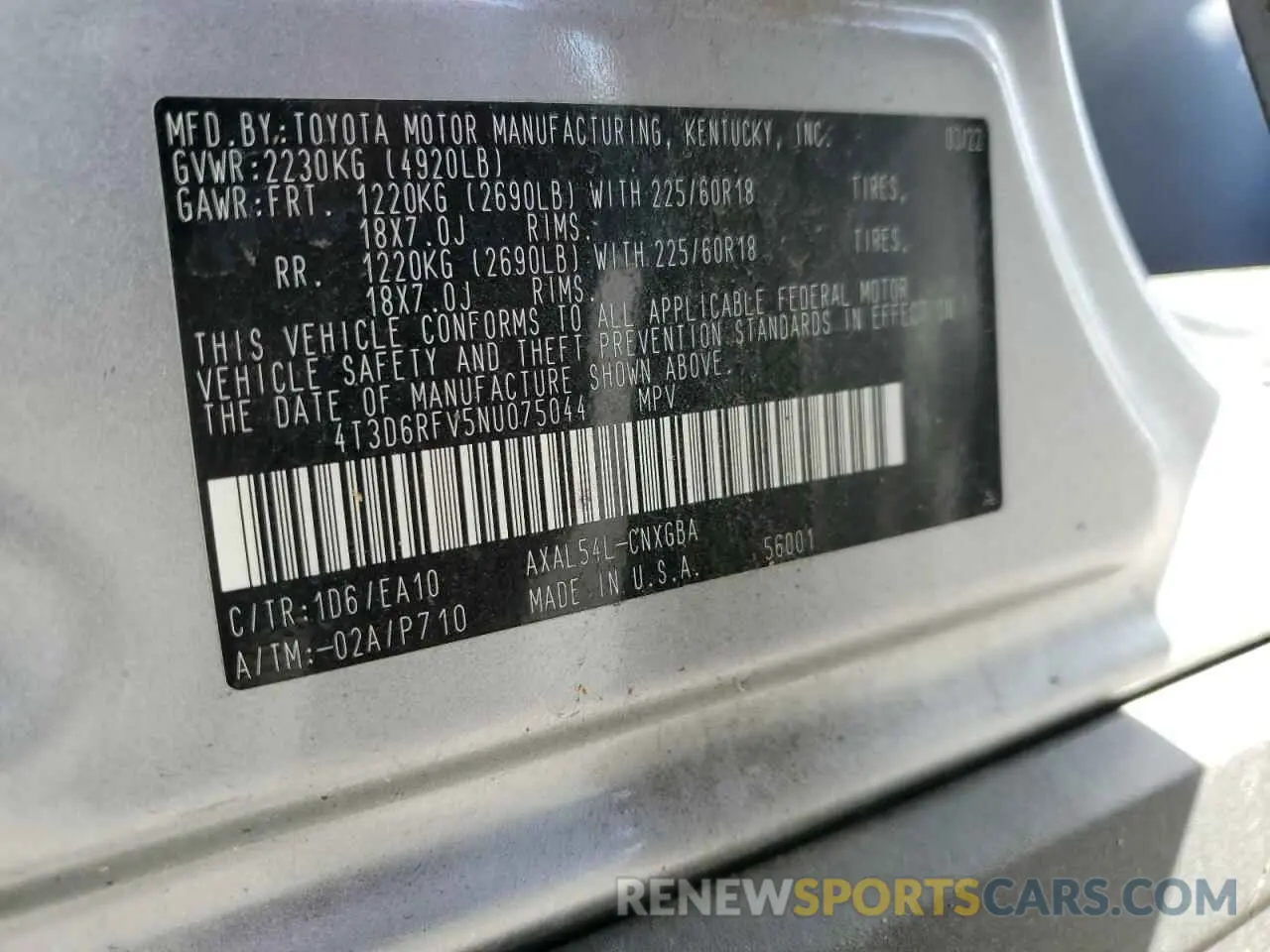 13 fotografías del automóvil dañado 4T3D6RFV5NU075044 TOYOTA RAV4 2022