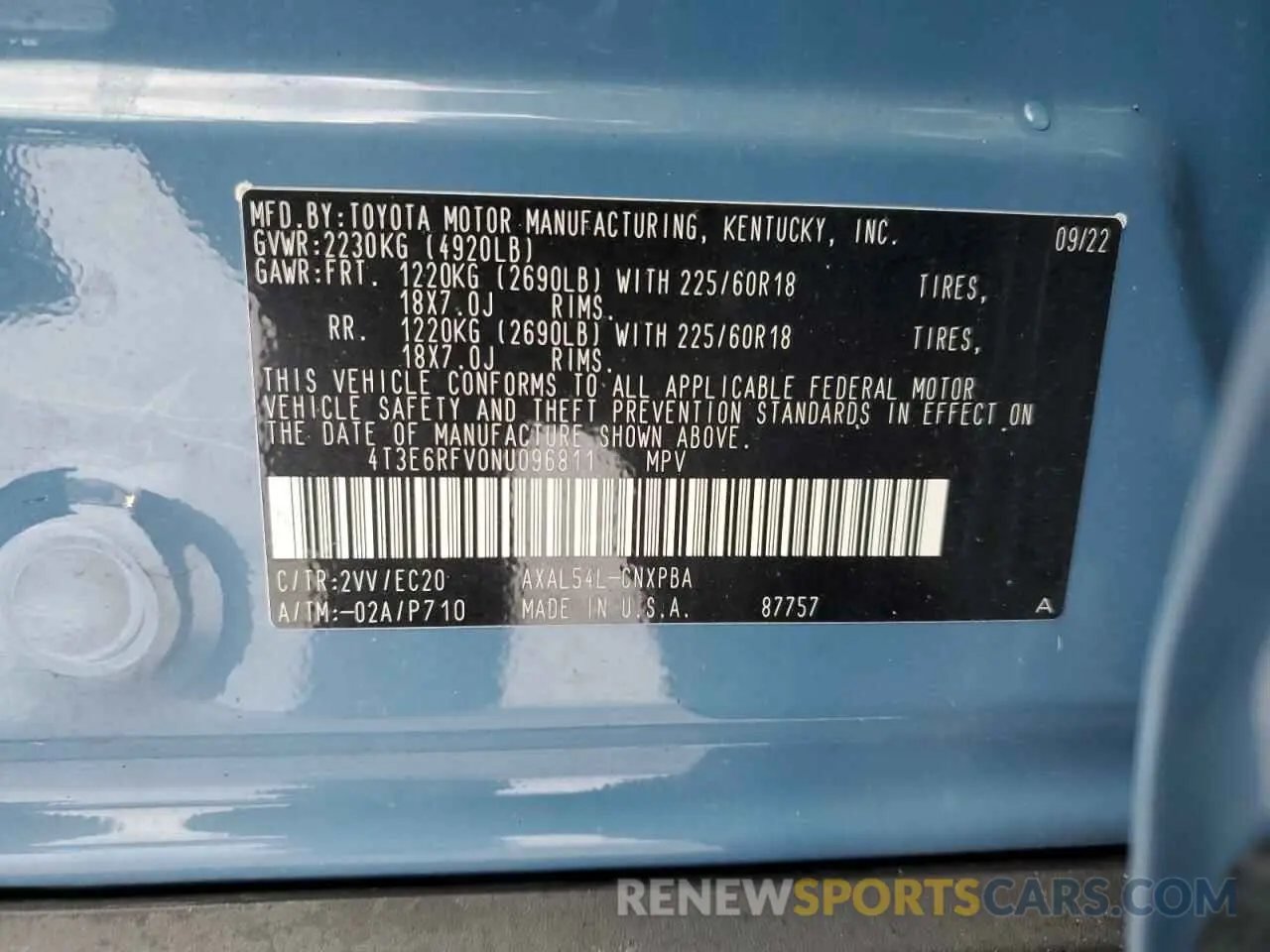 13 fotografías del automóvil dañado 4T3E6RFV0NU096811 TOYOTA RAV4 2022