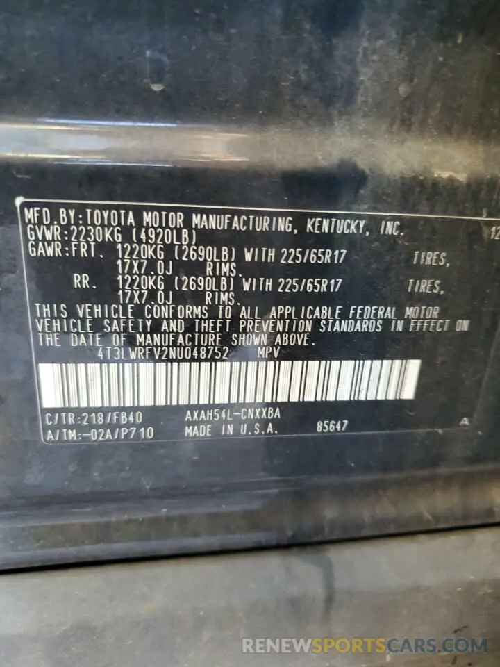 15 fotografías del automóvil dañado 4T3LWRFV2NU048752 TOYOTA RAV4 2022