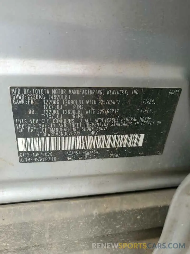 15 fotografías del automóvil dañado 4T3LWRFV3NU070274 TOYOTA RAV4 2022