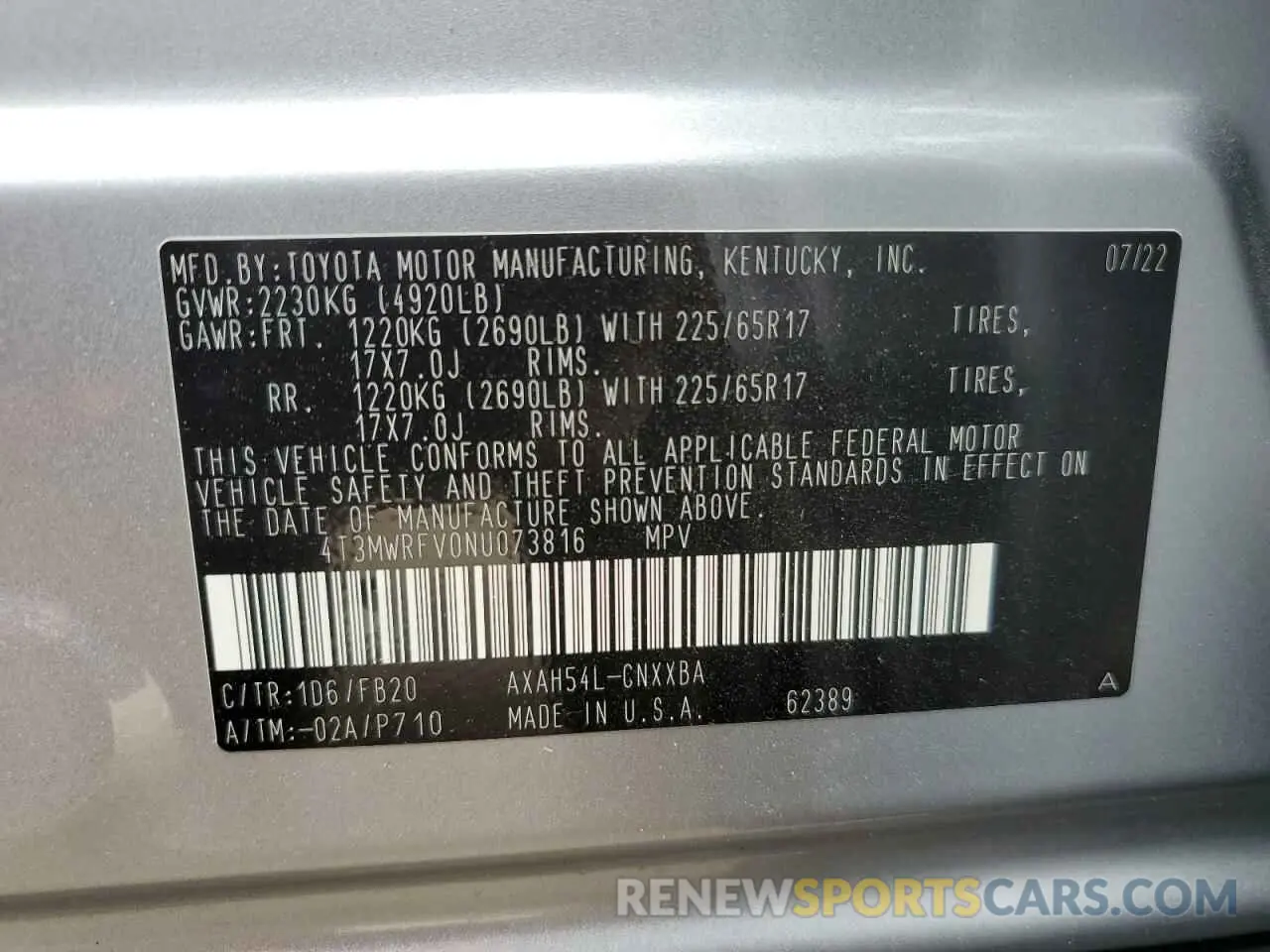 14 fotografías del automóvil dañado 4T3MWRFV0NU073816 TOYOTA RAV4 2022
