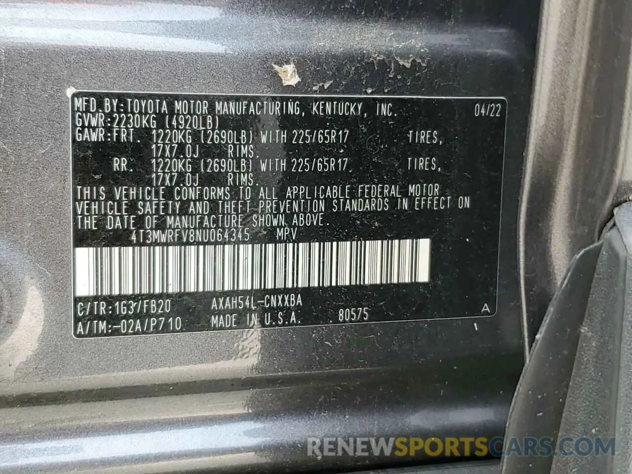 13 fotografías del automóvil dañado 4T3MWRFV8NU064345 TOYOTA RAV4 2022