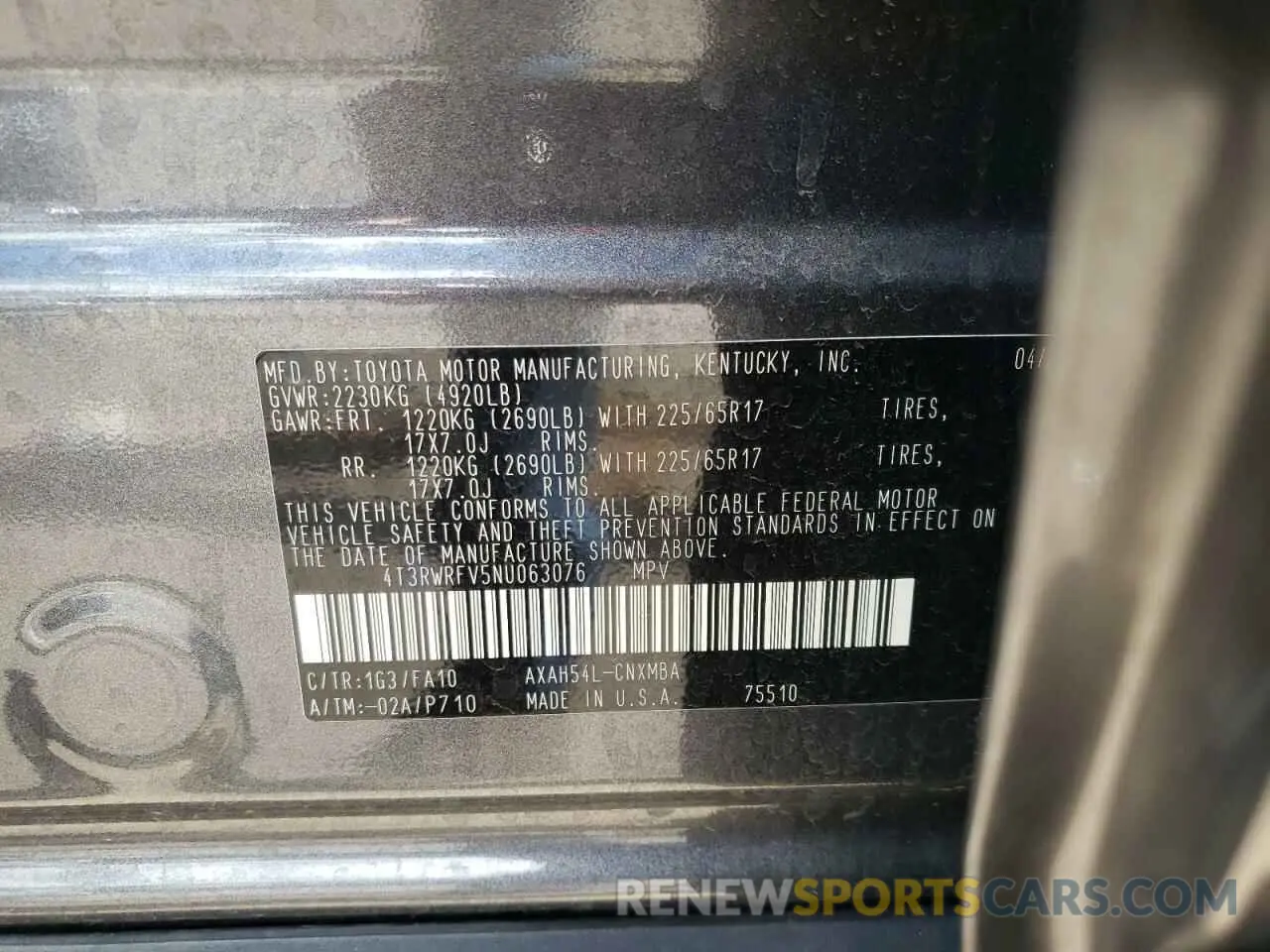 10 fotografías del automóvil dañado 4T3RWRFV5NU063076 TOYOTA RAV4 2022