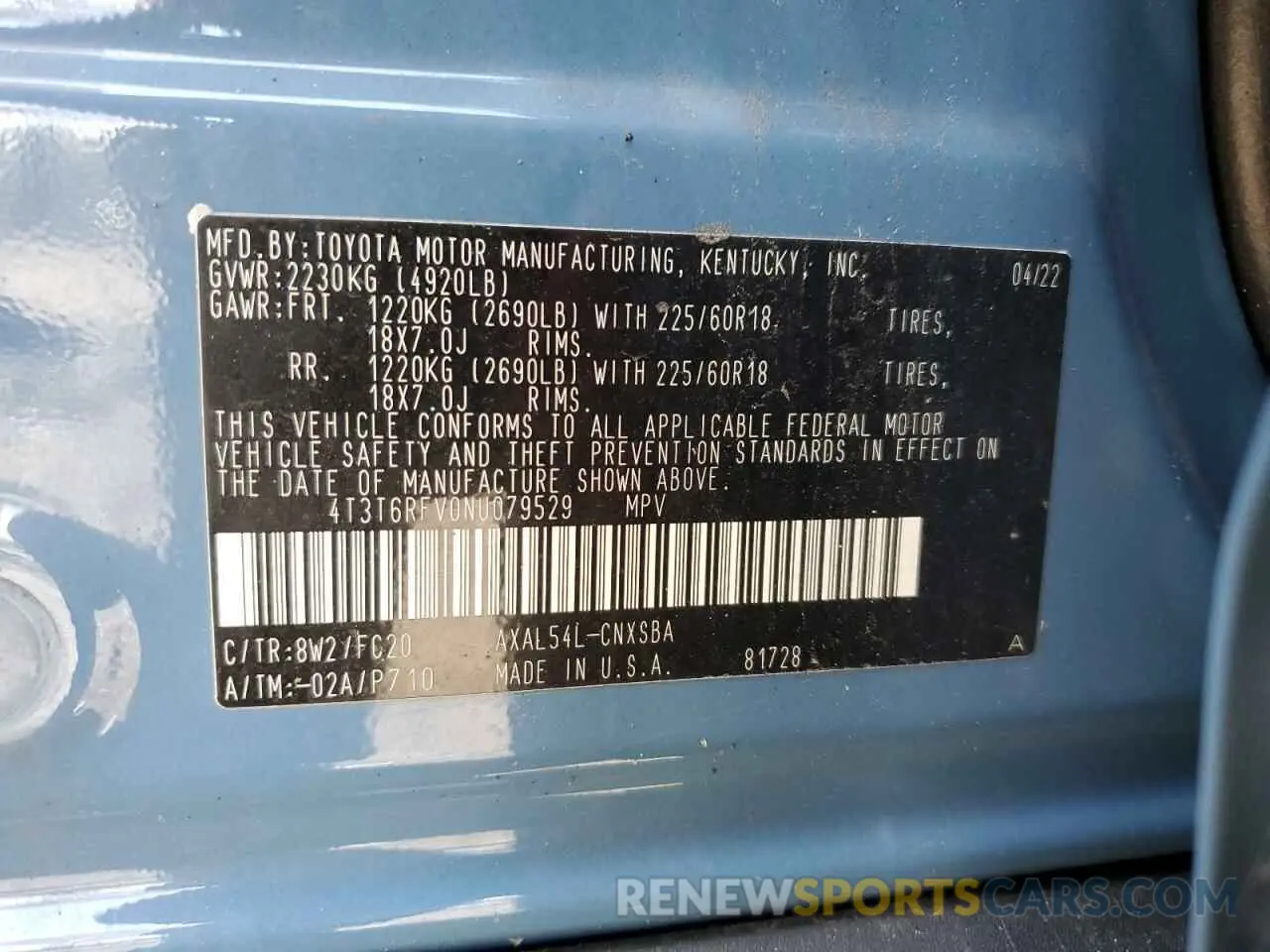 13 fotografías del automóvil dañado 4T3T6RFV0NU079529 TOYOTA RAV4 2022