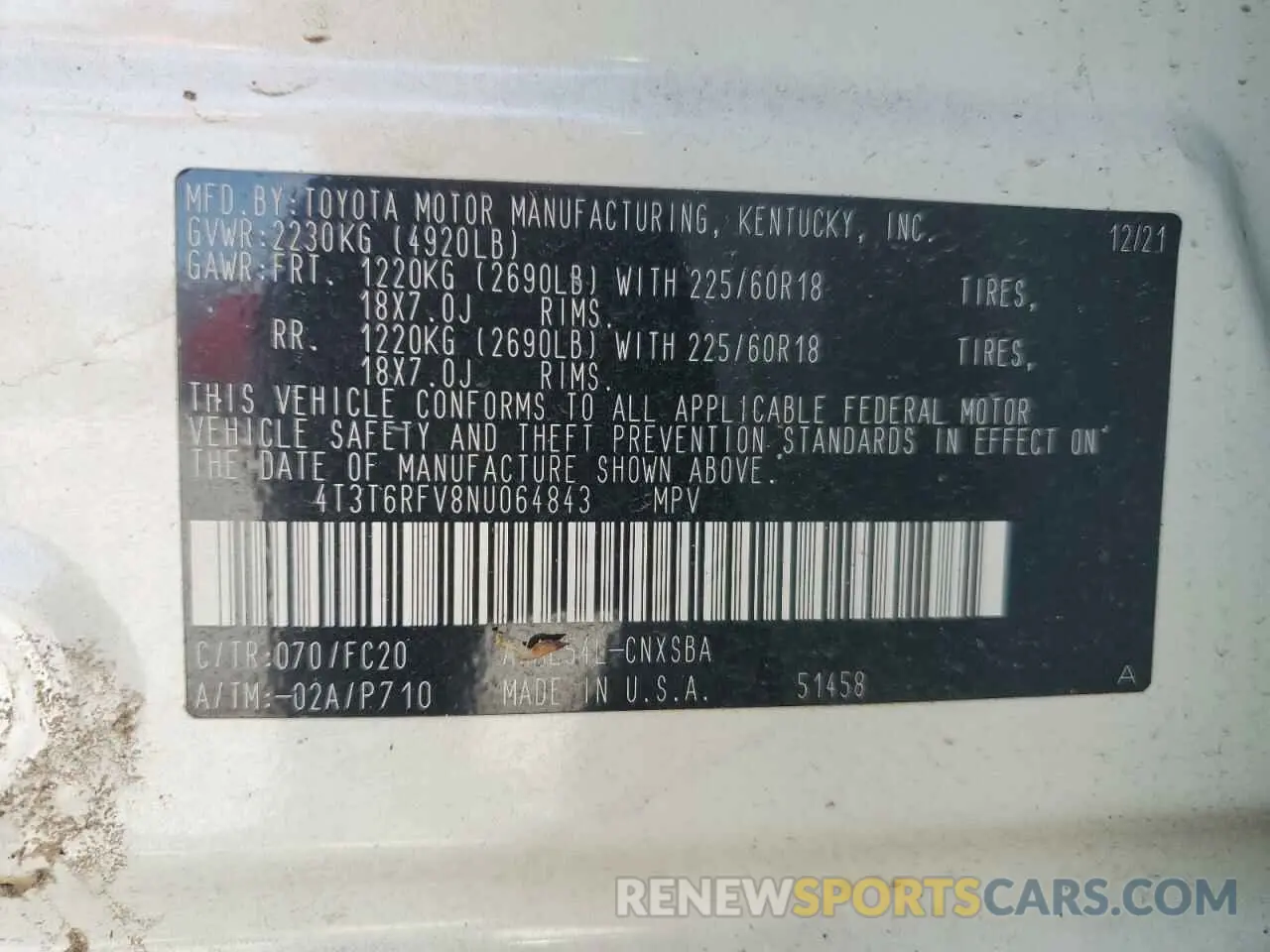 15 fotografías del automóvil dañado 4T3T6RFV8NU064843 TOYOTA RAV4 2022